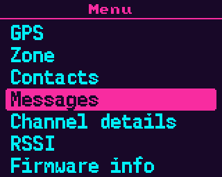 FreeTRX — Main menu with the Messages entry