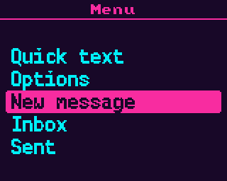 FreeTRX — Messages menu: quick text, options, inbox and sent